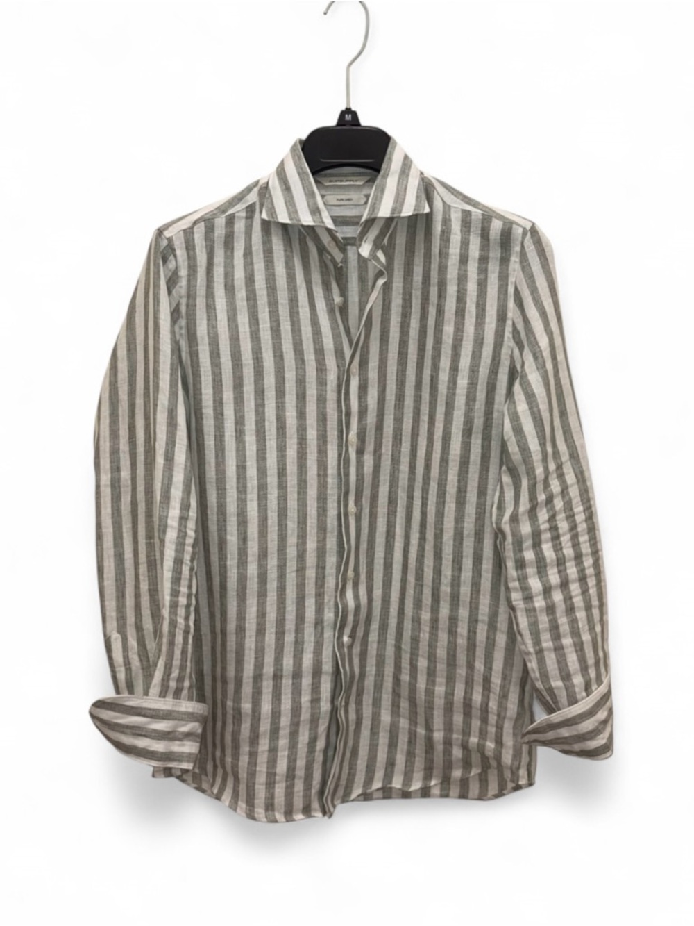 Suitsupply White/Gray Striped Pure Linen Shirt Size Small Coastal Vacation Party